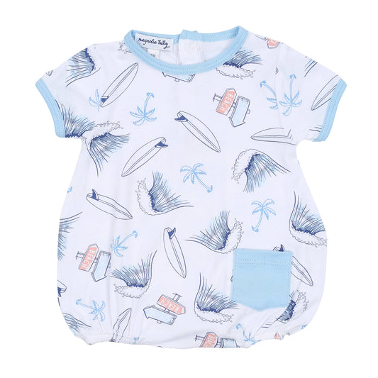 Catch Some Waves Blue Printed S/S Boy Bubble: Blue