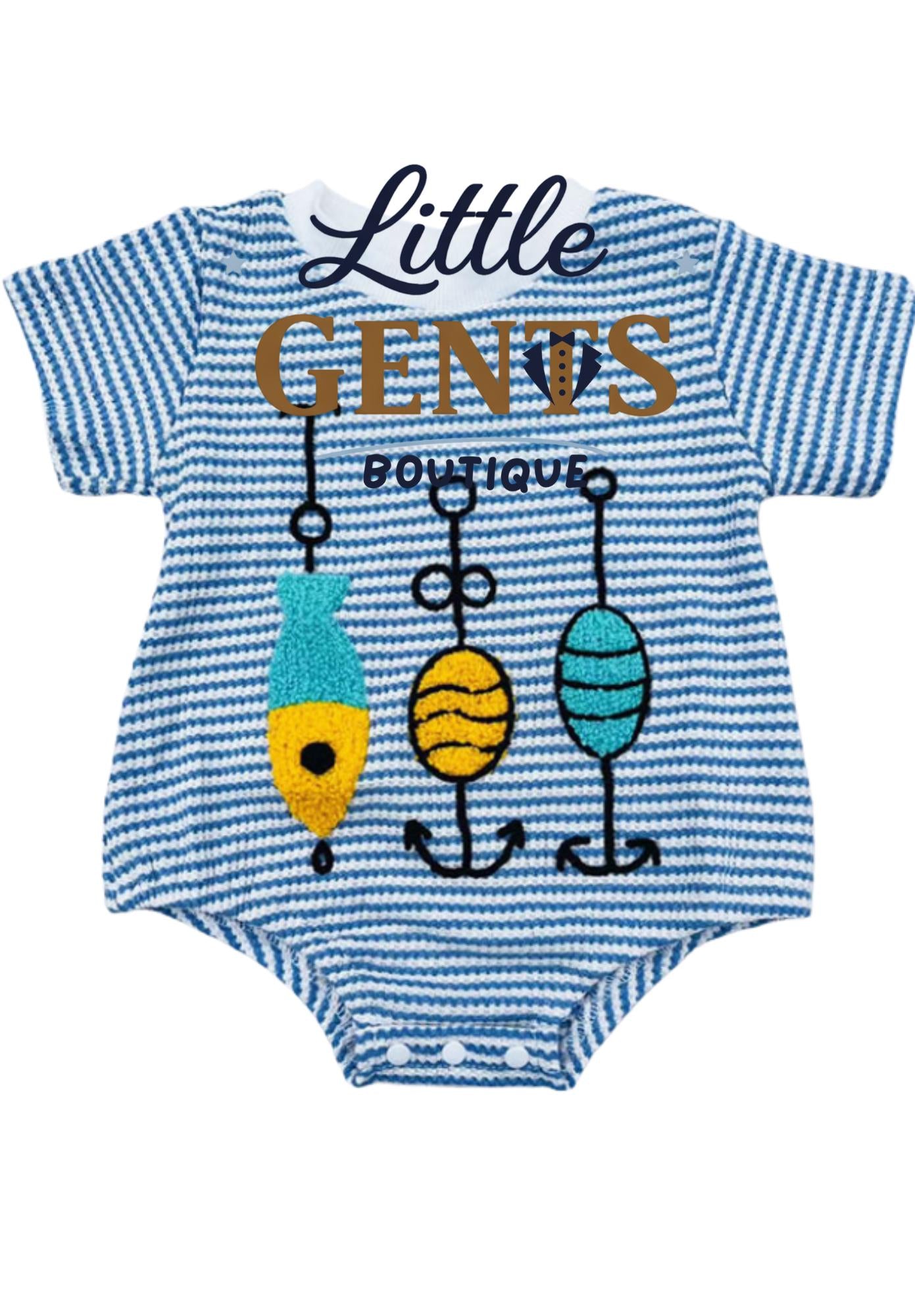 Fishing Float Embroidery Blue Baby Onesie