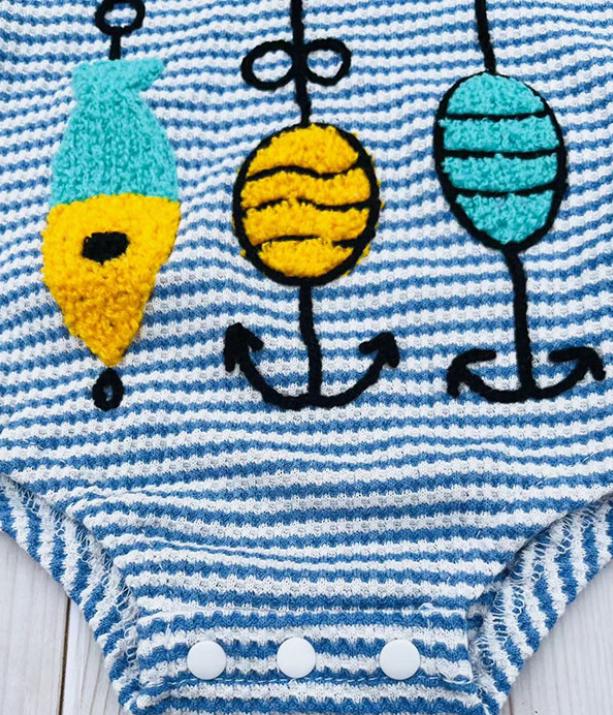 Fishing Float Embroidery Blue Baby Onesie