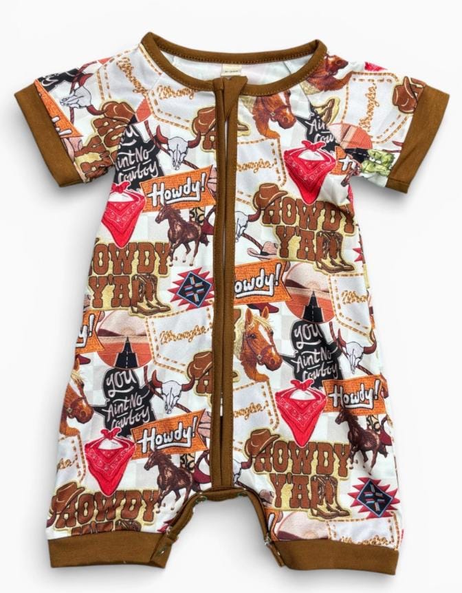 Howdy Western Printed Baby Romper with Snaps