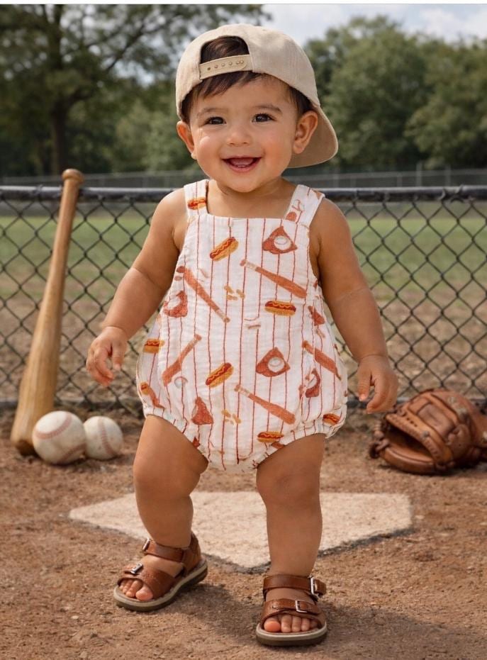 Muslin Retro Sunsuit, Baseball Game