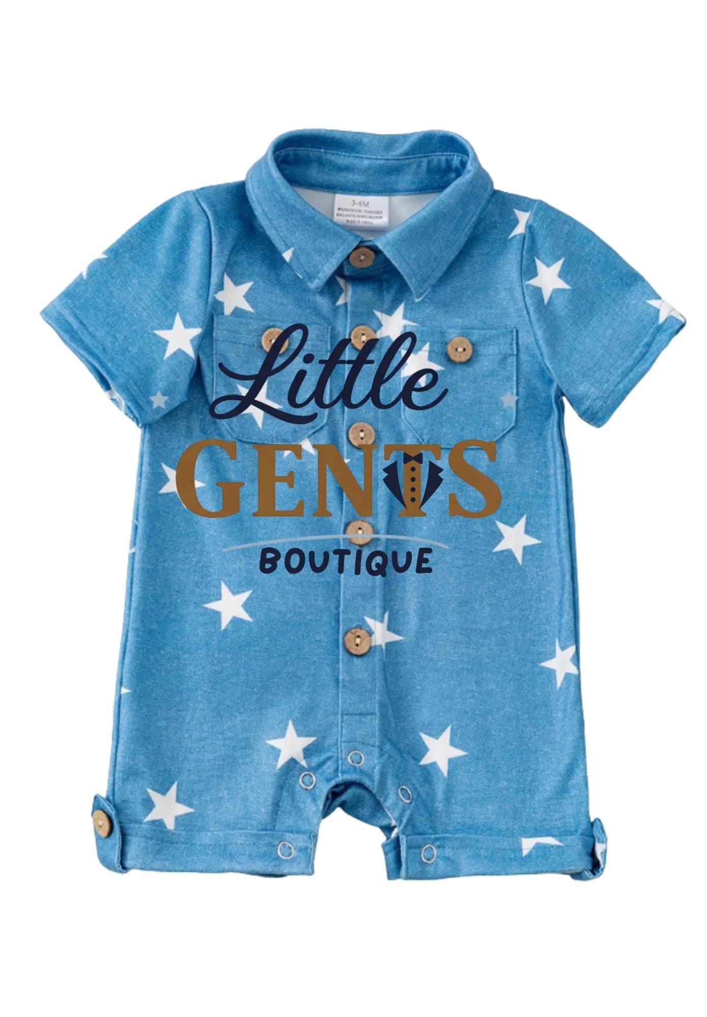 Star Printed Boys Baby Romper with Snaps.