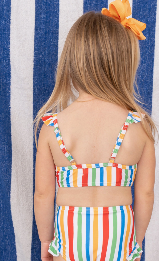 Crab Striped Ruffle One-Piece Swimsuit
