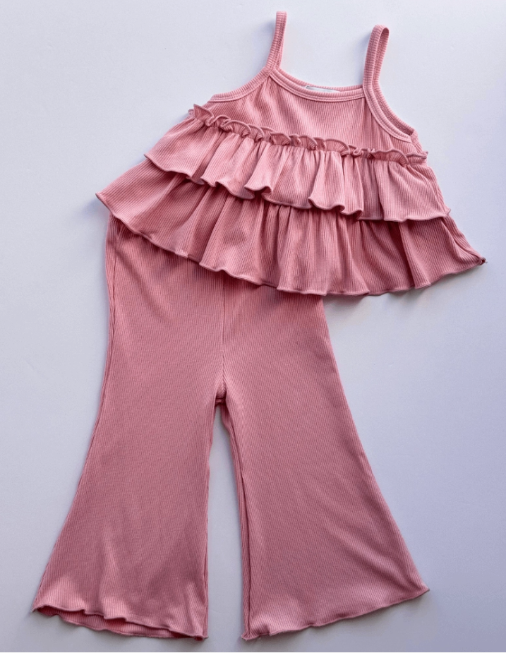 Presley Ruffle Tank Two-Piece Set - Pink