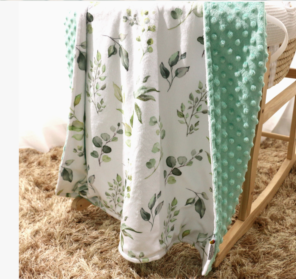 Premium Baby & Toddler Minky Blanket - Eucalyptus Greenery