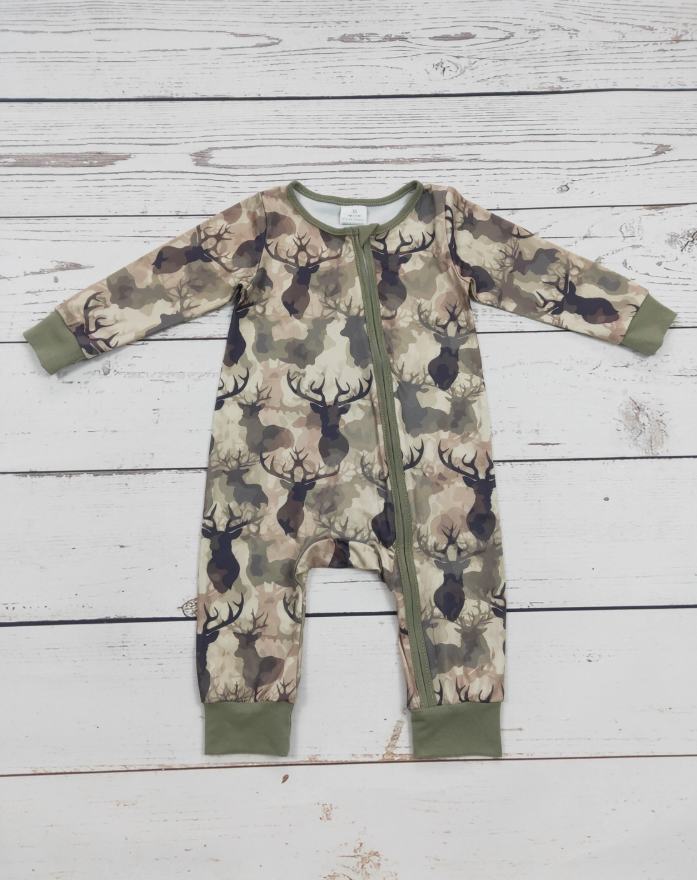 Baby Boy Deer Print Zip Romper
