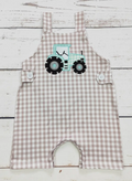 Baby Boy Tractor Appliqué Checkered Romper