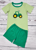 Baby Boy Tractor Appliqué Farm Shorts Set