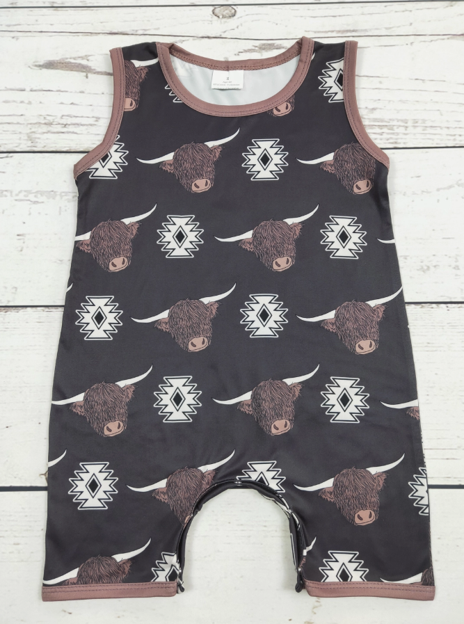 Cows Aztec Baby Boy Western Romper
