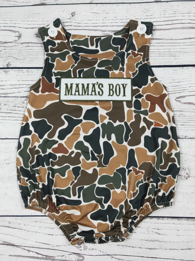 Mama's Boy Appliqué Camouflage Printed Baby Bubble