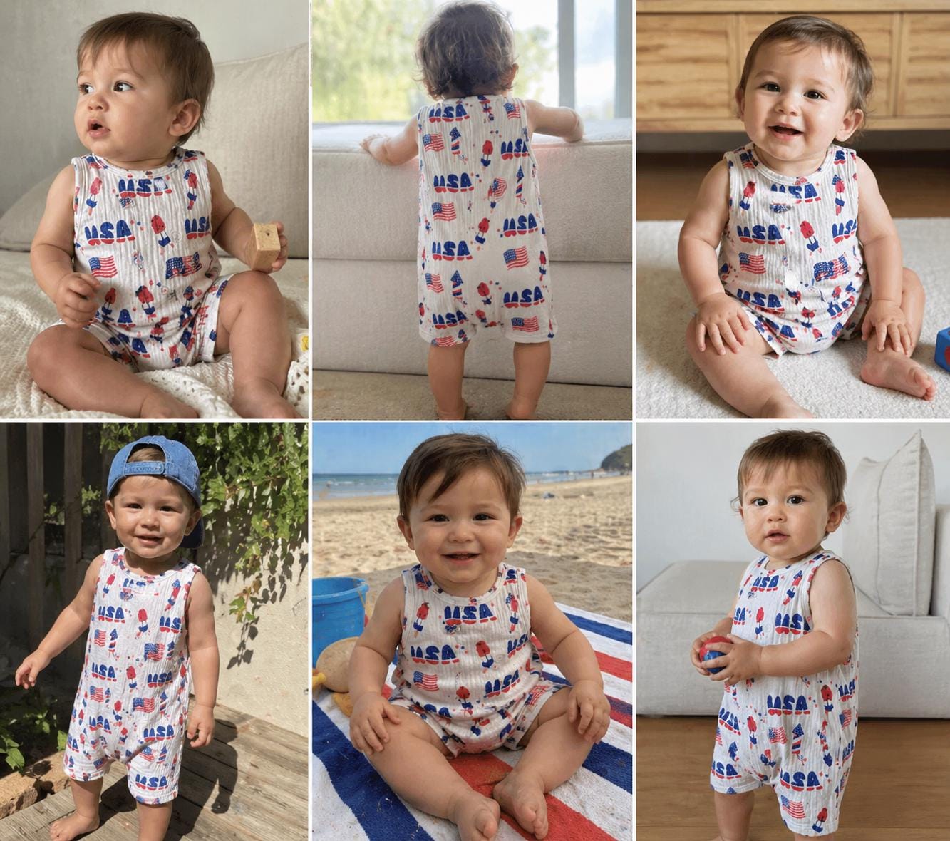 Muslin Shortie Romper, 4th of July Blue