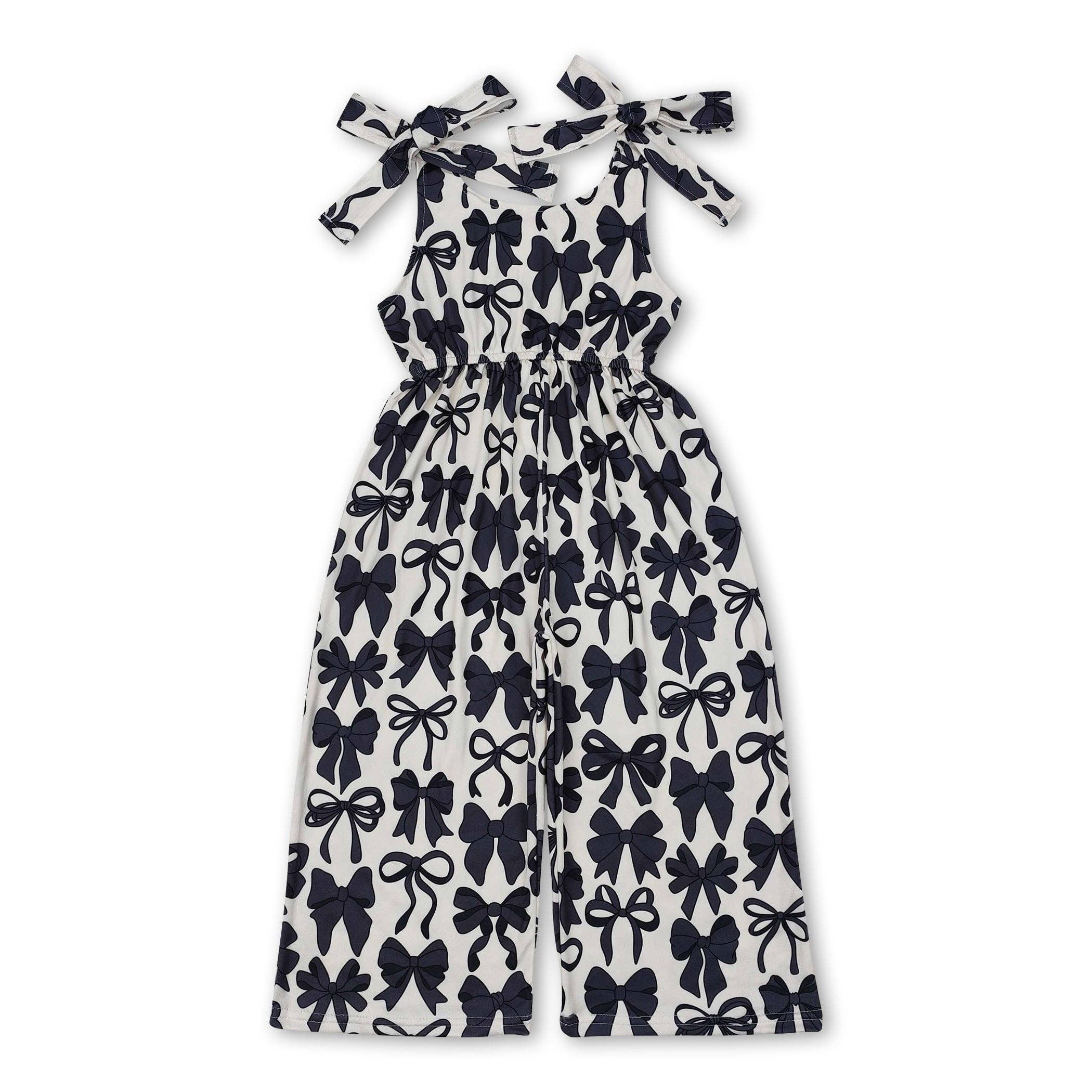 Straps black bow kids girls summer jumpsuit