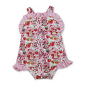 Strawberry bow ruffle straps baby girls summer romper